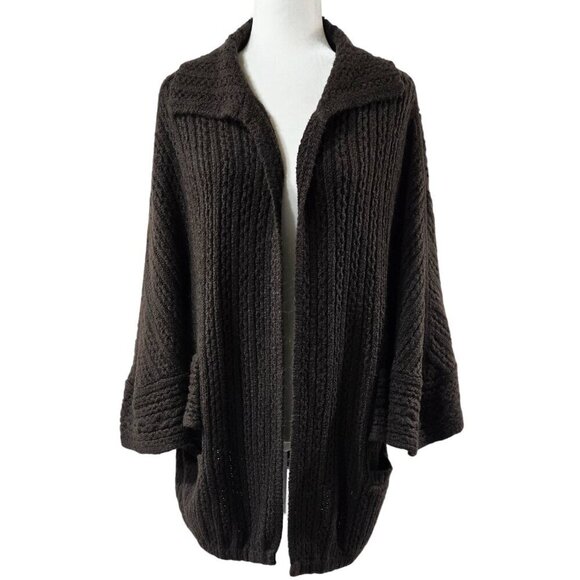 Cabi 3702 Repose Brown Chunky Cape Cardigan Poncho Open Front Cozy Neutral - Picture 1 of 10
